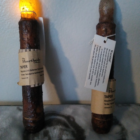 Set of 2, 6" Burnt Mustard LED Taper Candle Flameless Primitive, Rustic - Picture 6 of 6